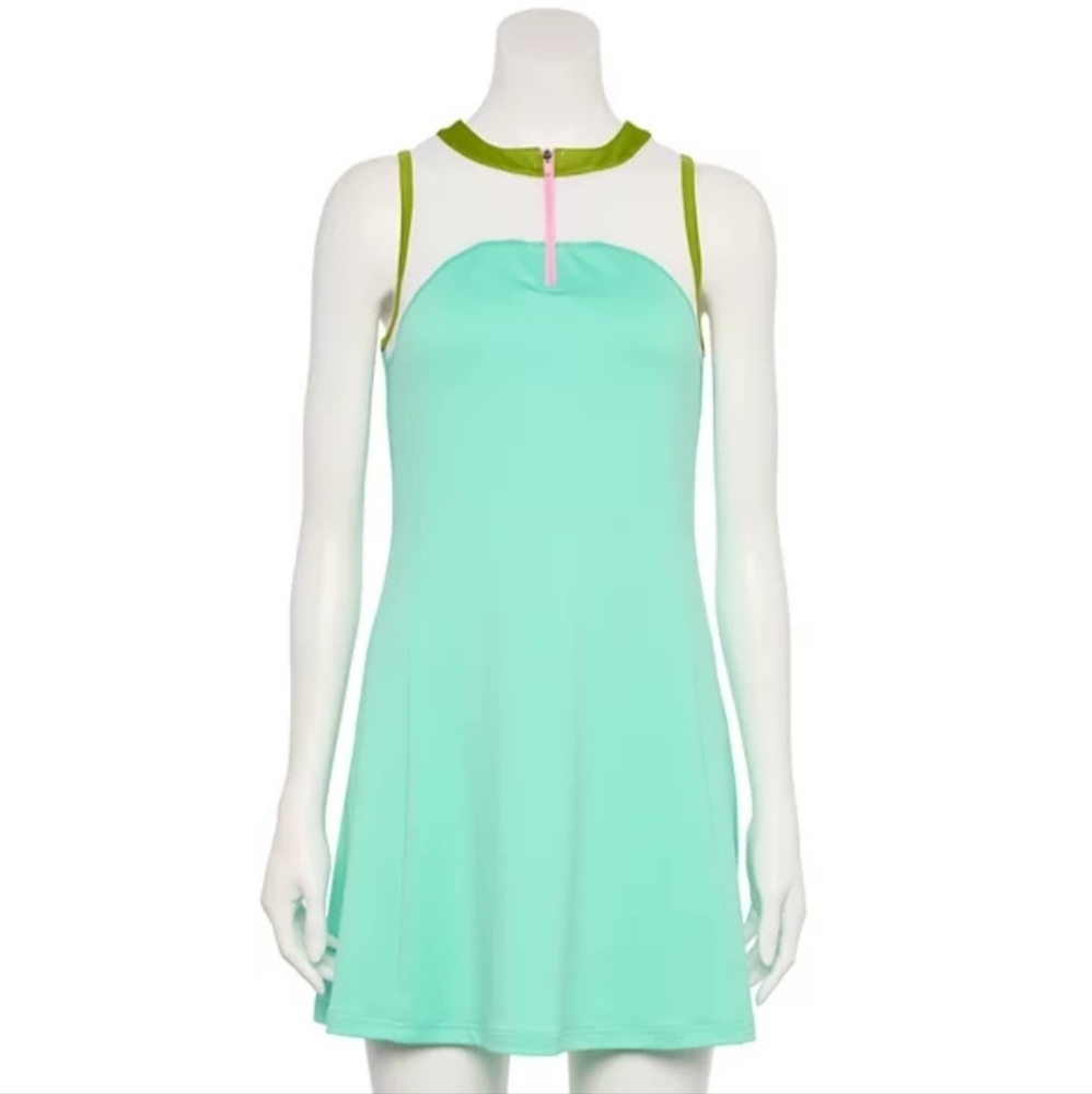 Tek Gear Zip-Up Tennis Dress Aqua Stone Colorblock Spring Pink White Lime